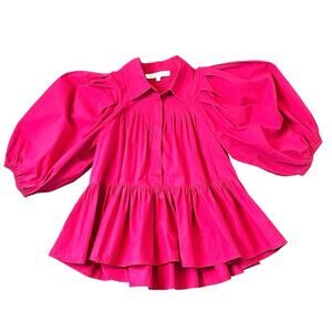 Meet me in Santorini Top Size S Pink Large Puff Sleeves Ruffle Coquette Girl